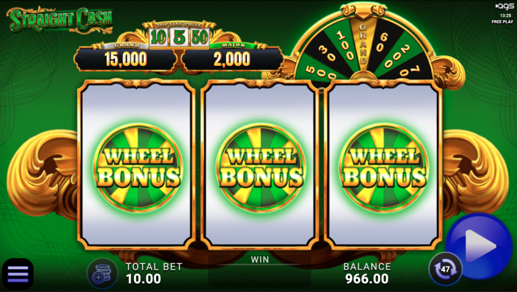 Straight Cash Slot Machine wheel bonus triggered